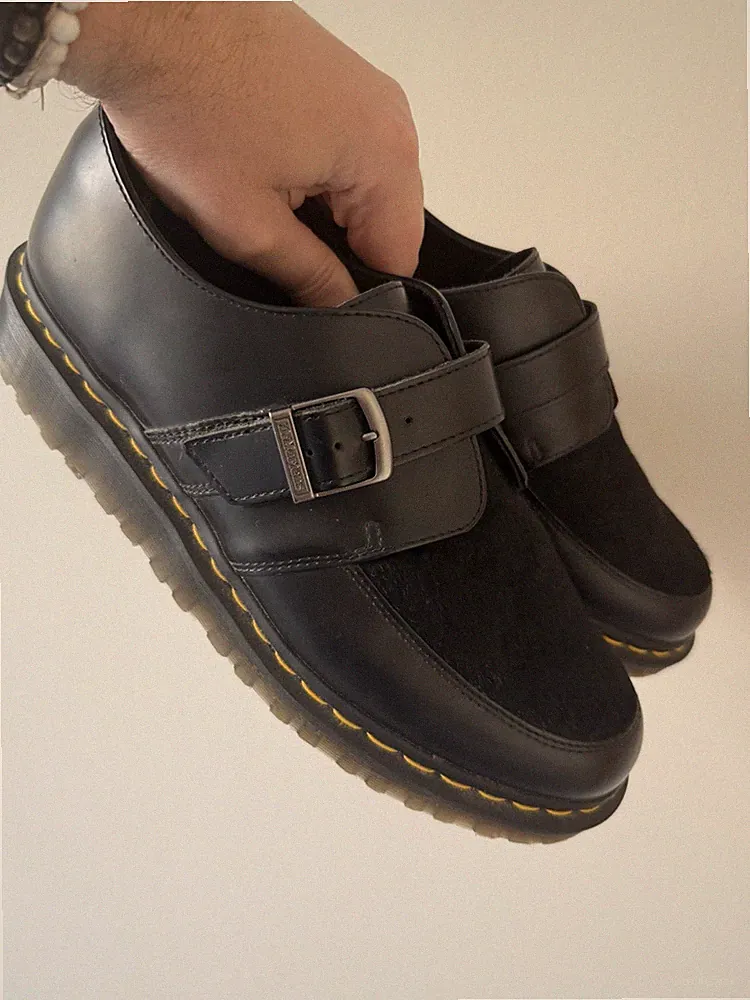 Dr. Martens Ramsey Monk Schwarz Leder Ponyhaar Schuhe UK 11 Sohlen Unisex Neu