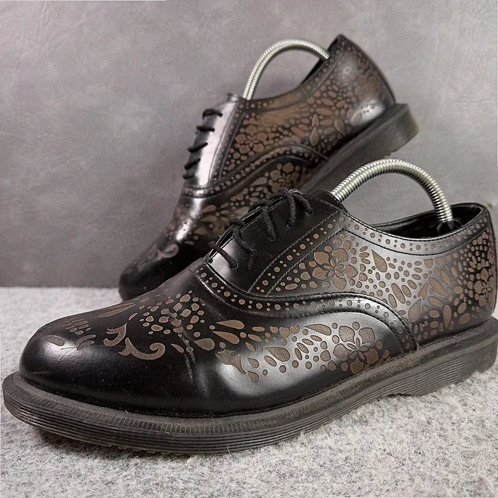Dr Martens Schuhe Größe 8 Herren Schwarz Leder Aila Tag der Toten Halbschuhe