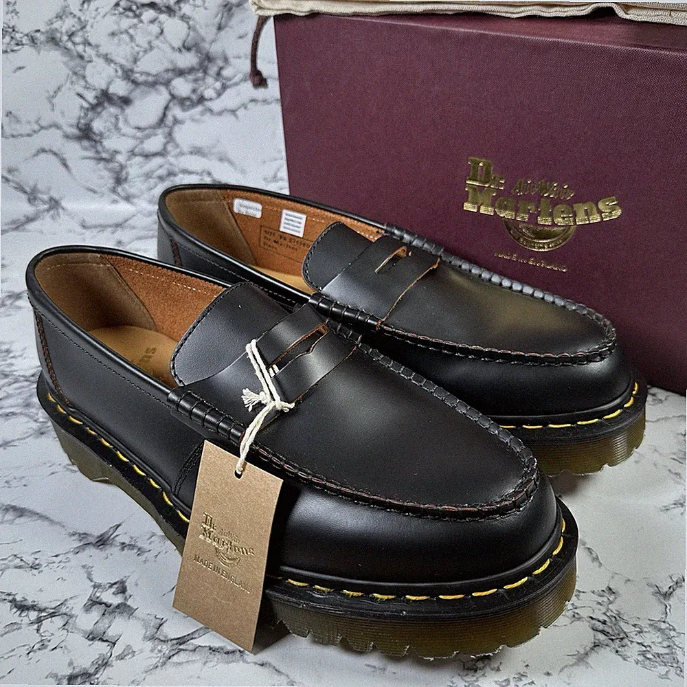 Dr. Martens schwarze Penton Bex Quilon Leder Halbschuhe Größe UK9,5 EU44 Made England