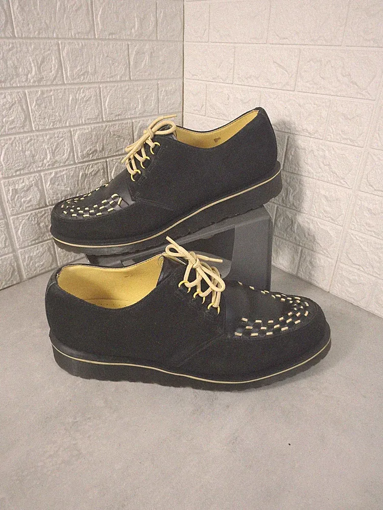 Dr Martens Sidney Beck Creeper schwarz gelb klobig Keilabsatz Wildleder Schuhe UK12