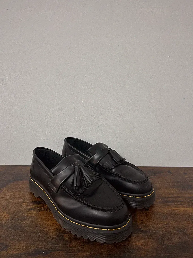 Dr. Martens Unisex Adrian Quad schwarz Glattleder Plateau Quaste Halbschuhe UK 9