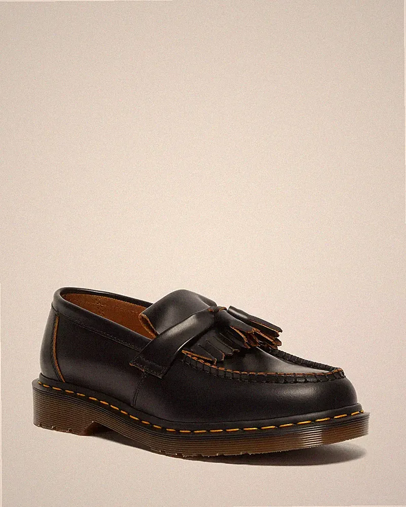 Dr. Martens Vintage Made in England Quilon Leder Quaste Halbschuhe IN Schwarz