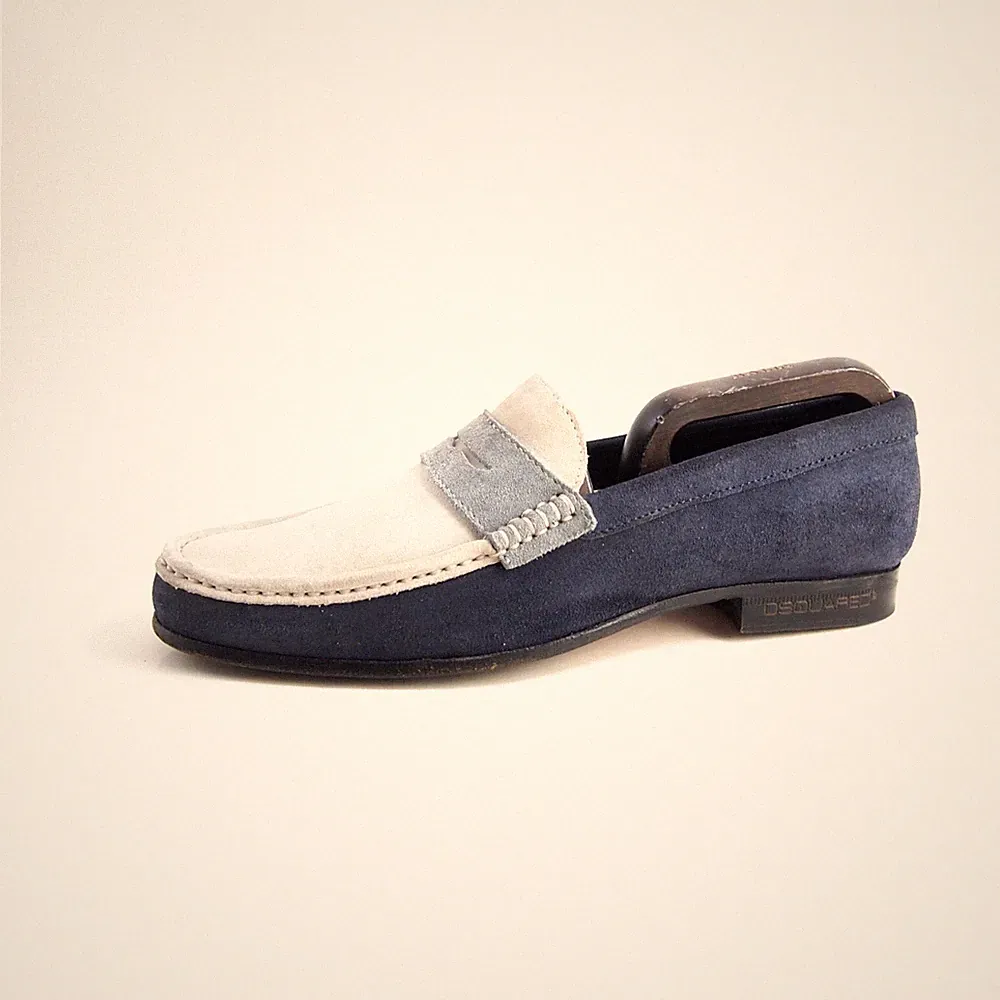 Dsquared2 Penny Loafer Weiß Blau Grau Wildleder Herren Größe EU 40 US 7
