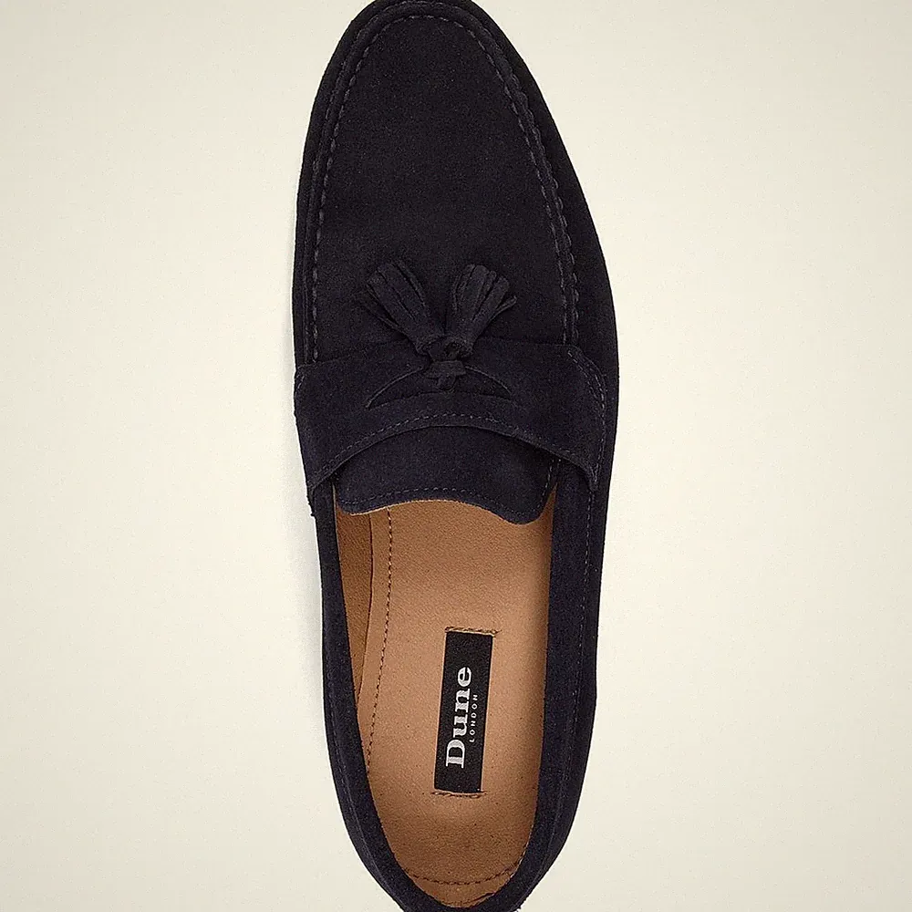 Dune Bart Herren Marine Wildleder Slipper Quaste Halbschuhe