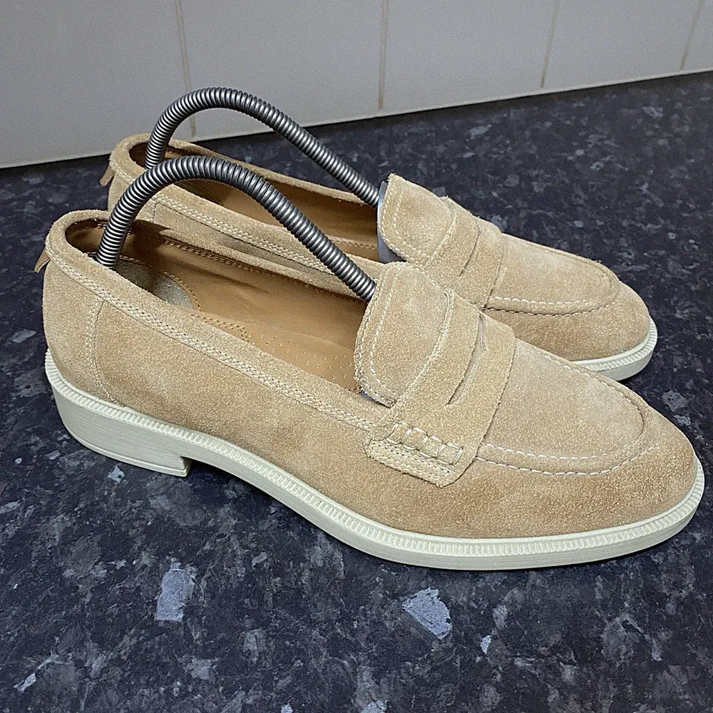 Dune hellbraune Wildleder Slipper Halbschuhe Damen Größe UK 7 EU 40 sehr guter Zustand