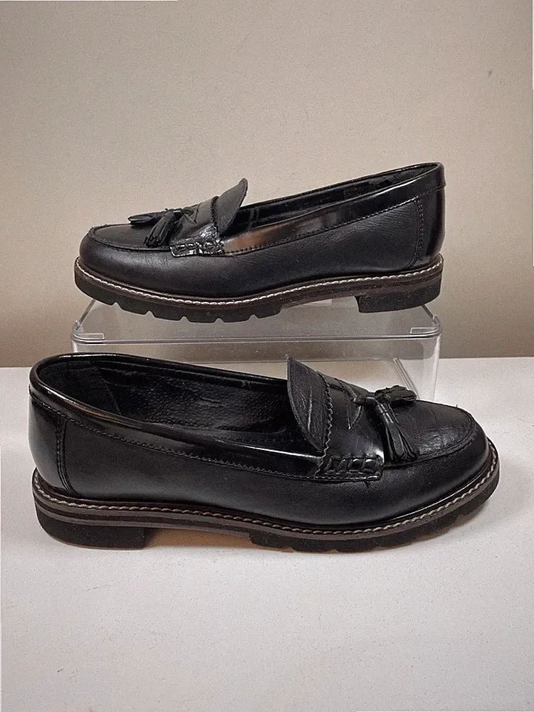 Dune London flache Damenschuhe schwarz Leder UK-Größe 4 EU 37