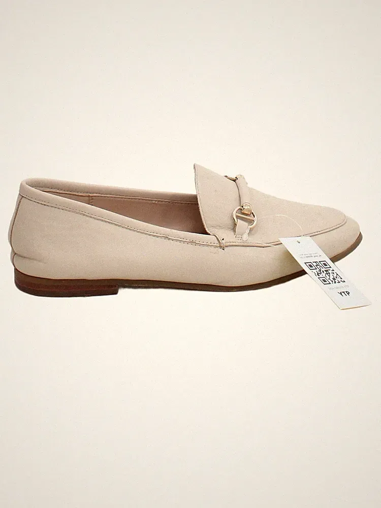 Dune London flache Damenschuhe UK 7 cremefarben 100 % Leder Loafer