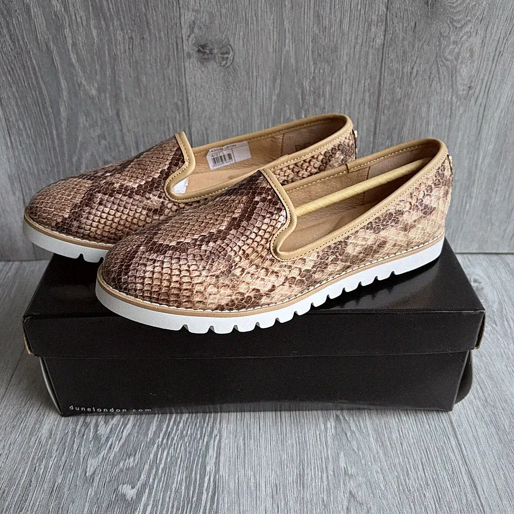 Dune London Halbschuhe Damen UK4 Braun Natur Reptil Print Sport Slipper Schuhe