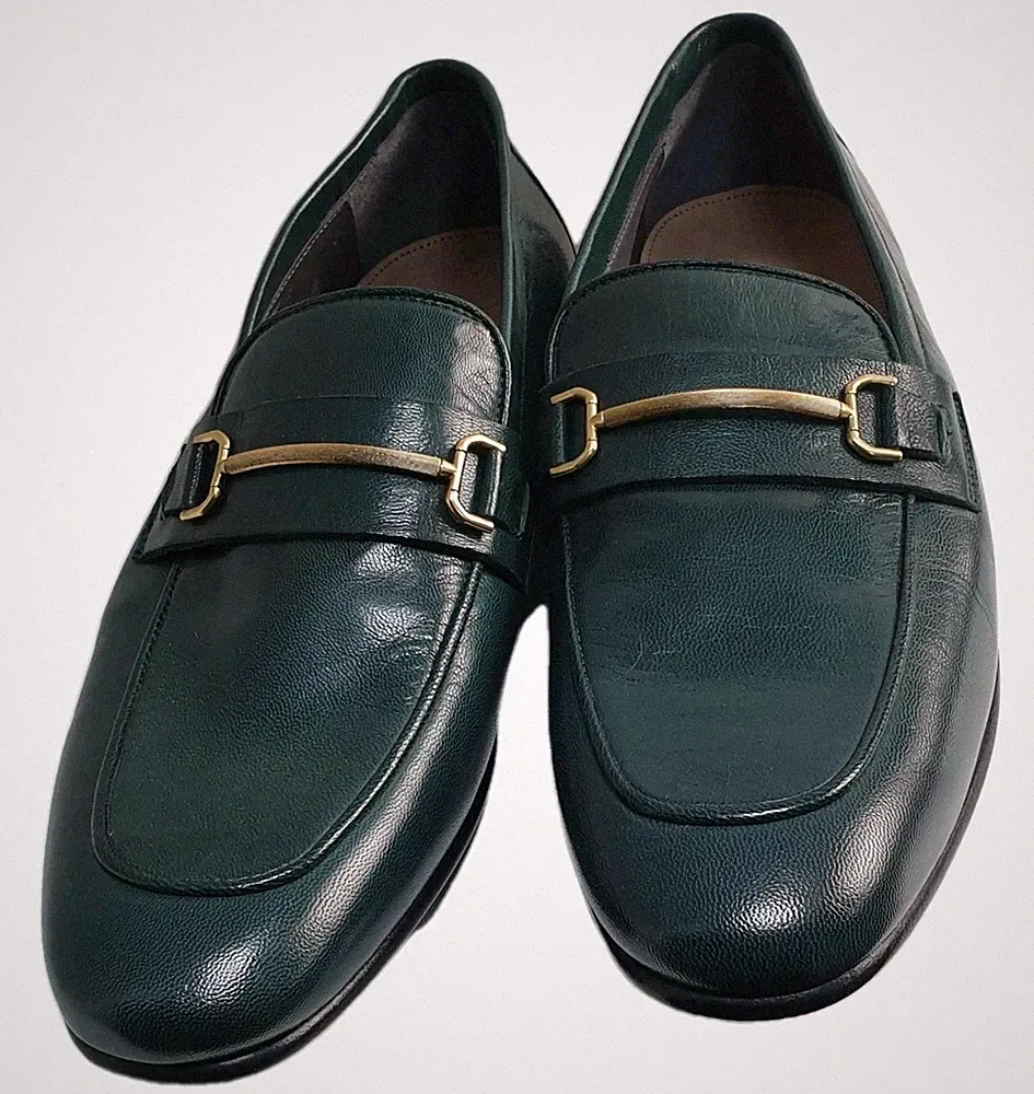 Dunhill Leder Grün Herren Goldfarbene Horsebit Halbschuhe Größe UK 10 EU 44 Brandneu