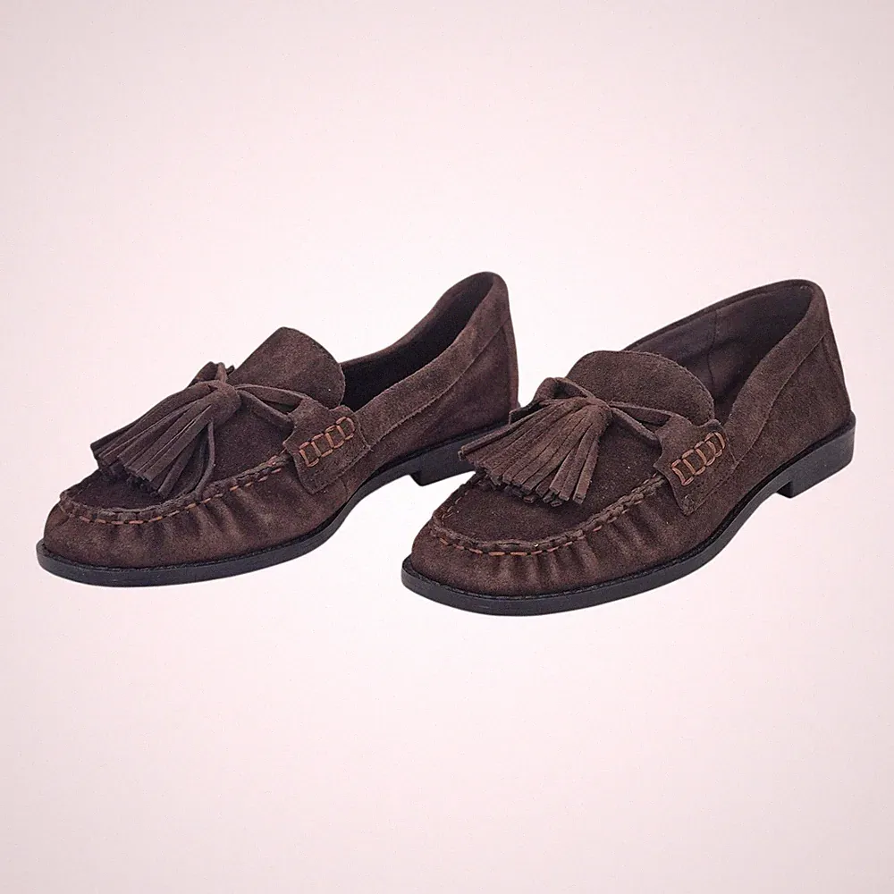 Dunkelbraune Damenschuhe Wildleder-Loafer im Quasten UK-Größe 3 von M&S