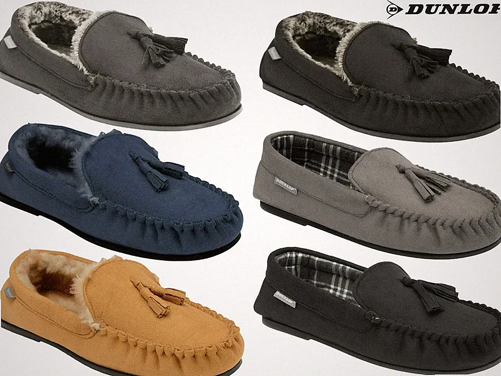Dunlop Herren Mokassin Slipper Halbschuhe Wildlederimitat warm gefüttert Outdoor Sohle 'Duke'