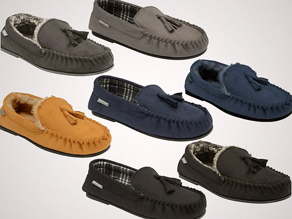 Dunlop Herren Mokassins Hausschuhe Halbschuhe Kunstwolle Fell gefüttert warm Winterschuhe