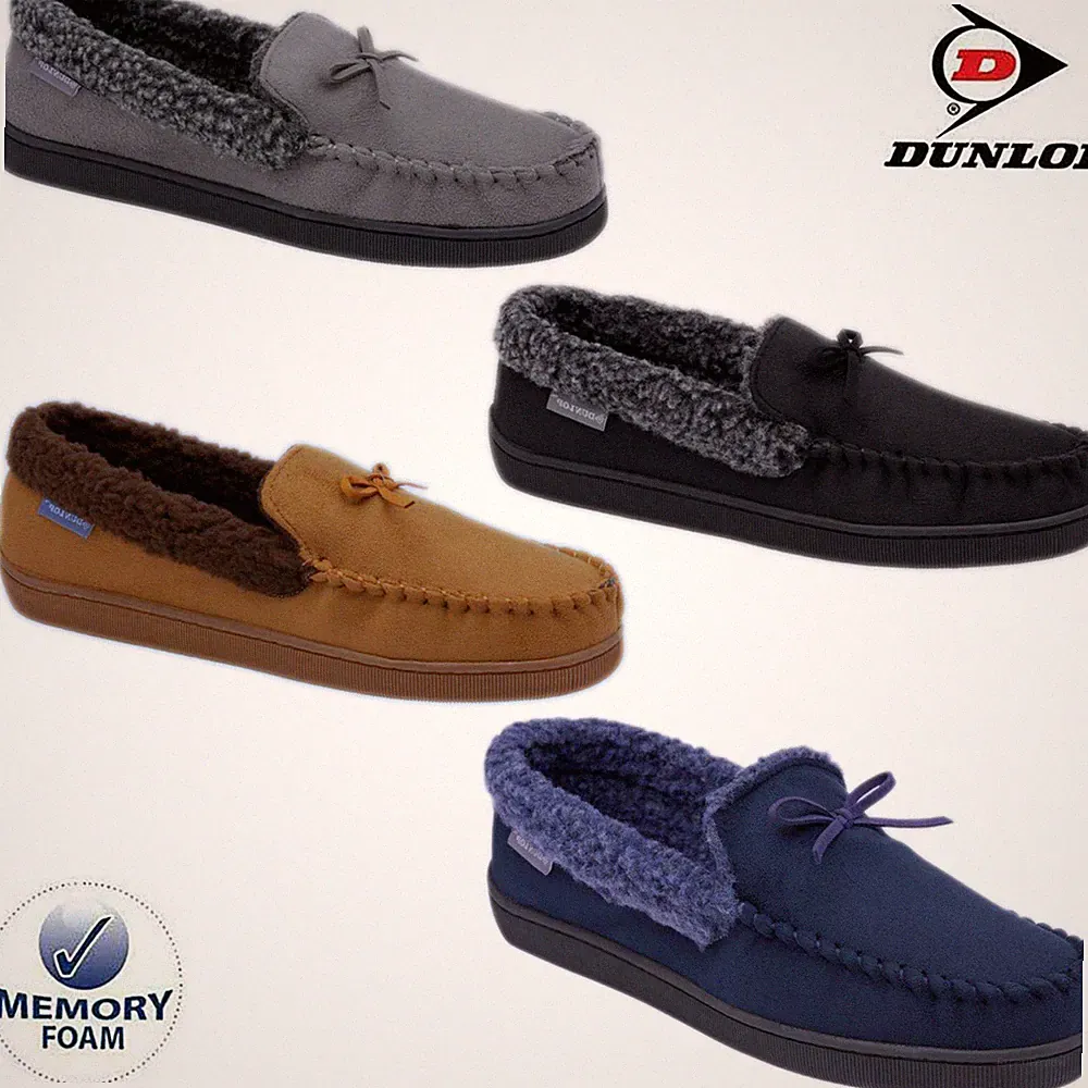 DUNLOP HERREN MOKASSINS HAUSSCHUHE HALBSCHUHE LAMMFELL WILDLEDER FELL GEFÜTTERT WINTERSCHUHE