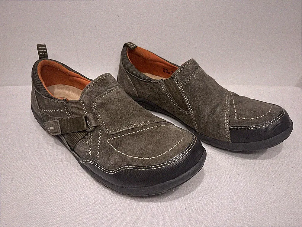 Earth Spirit Schuhe UK 4 Halbschuhe Damen braun Leder Slipper Klett sehr guter Zustand