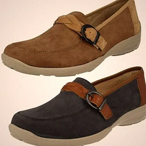 Easy B Damen Loafer Nubuk Breit 6E Weite Slip-On Kork Sohle UK 3 Blau