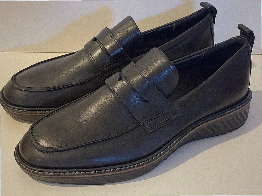 ECCO Black Penny Loafer UK7,5 ST.1 Hybrid Herren Leder Slipper Komfortschuh EU41