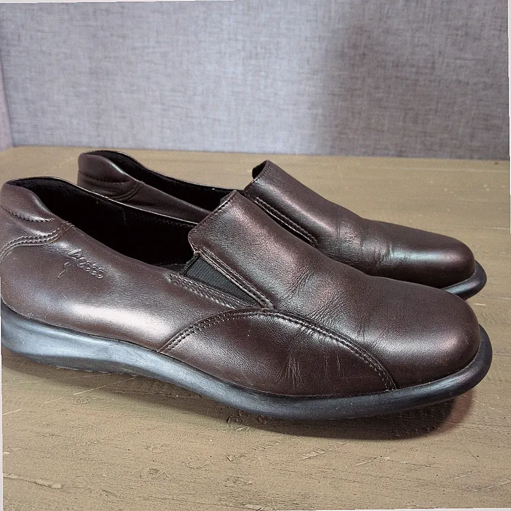 ECCO braune Leder Komfort Schuhe Slipper Halbschuhe Latexsohle UK 5 Walking Orthic