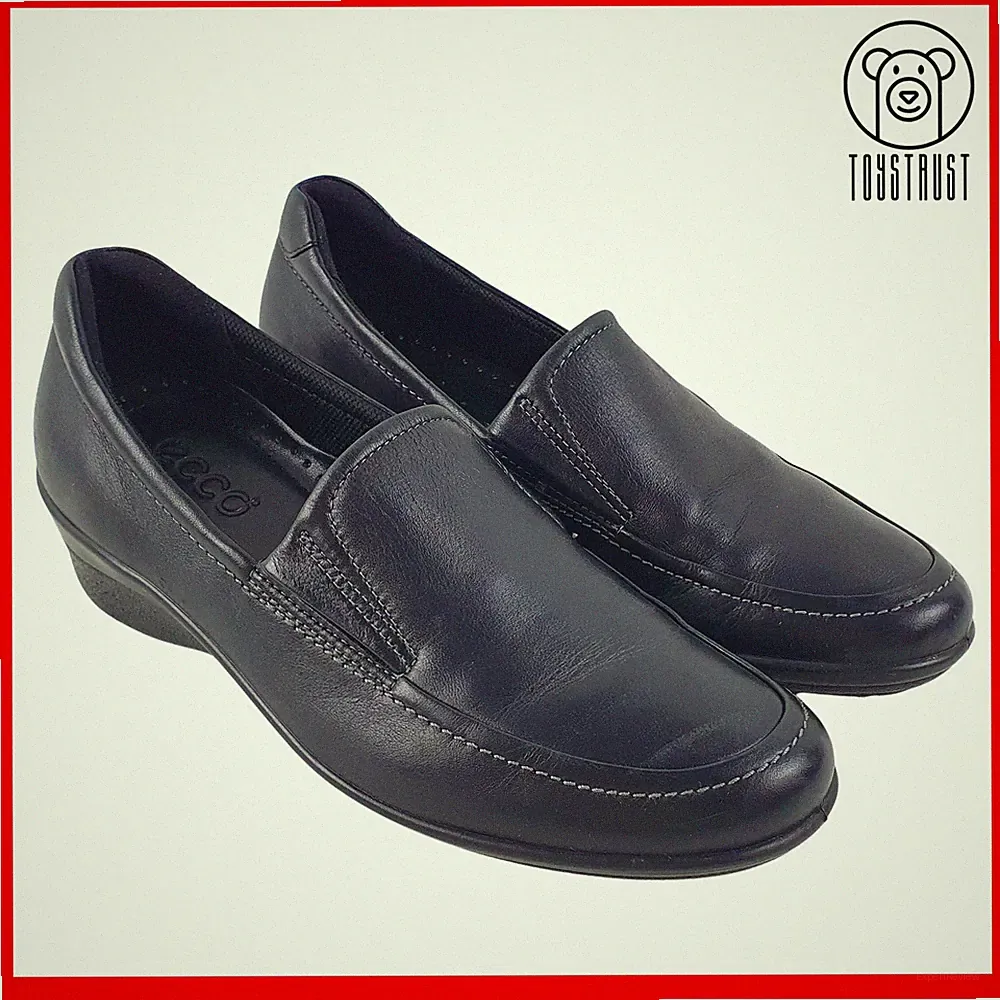 Ecco Damen Schwarz Leder Halbschuhe UK 5 EU 38 Slipper Niedriger Keilabsatz Komfort Schuhe