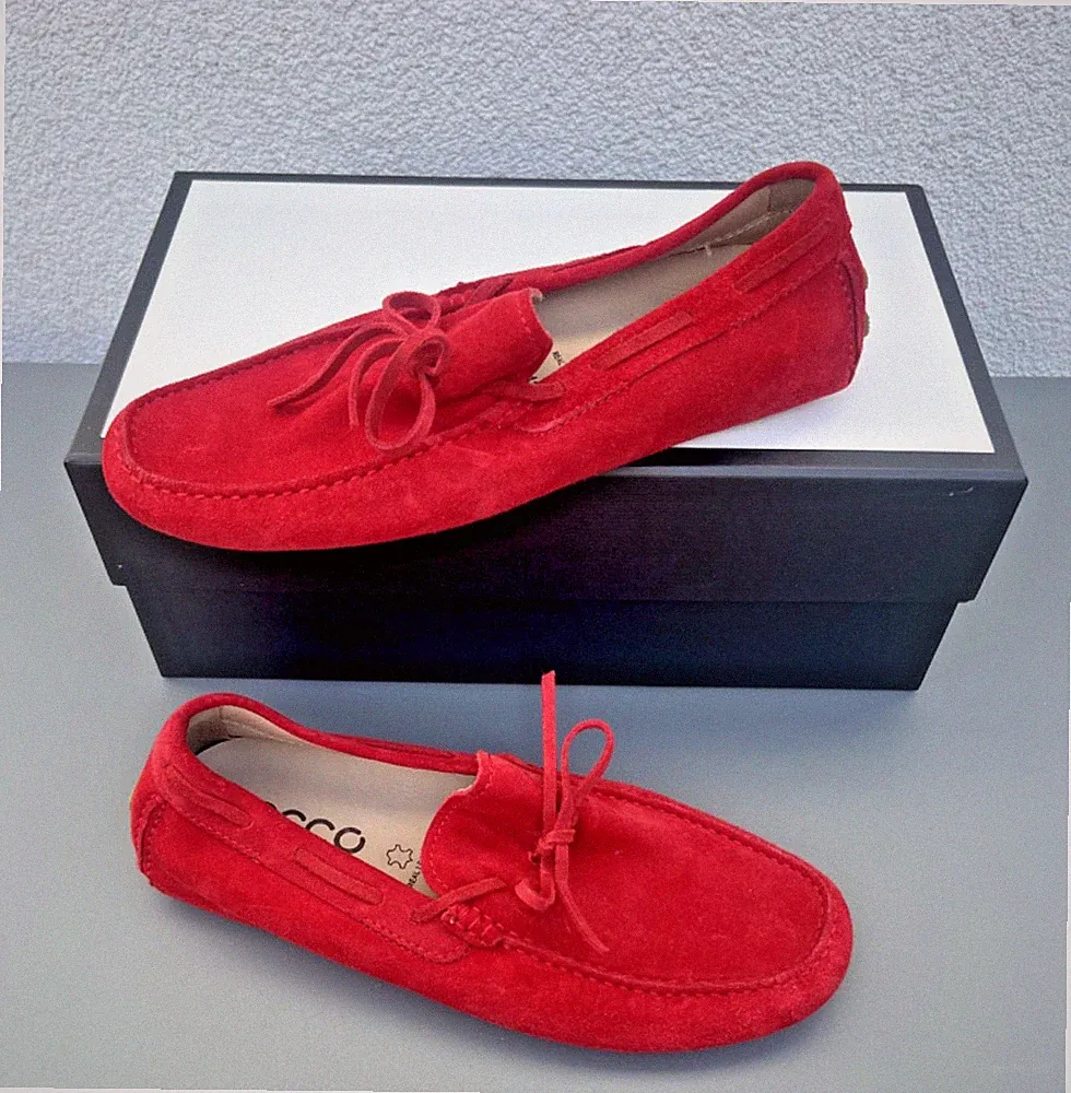 ECCO DYNAMIC MOC 2.0 Herren VELOURSLEDER Schuhe Mokassins LOAFER ROT SLIPPER 41