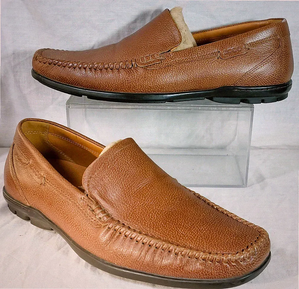 Ecco Herren Hellbraun Leder Slipper Mokassin Halbschuhe Schuhe Größe UK 8 HERVORRAGENDER ZUSTAND