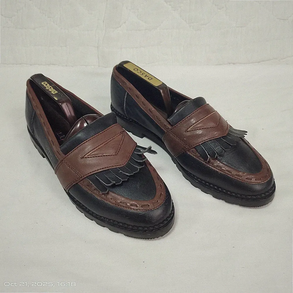 ECCO Herren Schwarz/Braun Leder Kiltie Quaste Halbschuhe Gr. 39