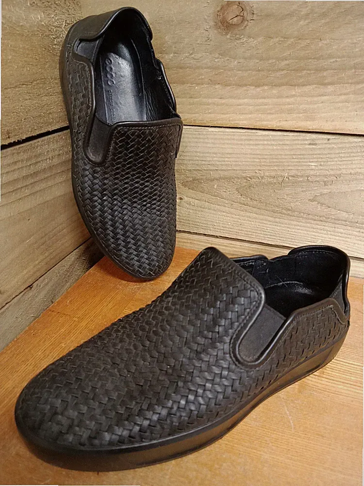 ECCO Herren Slipper Schwarz Leder Halbschuhe Mokassin Boot Komfort UK 9,5 (EU 43)