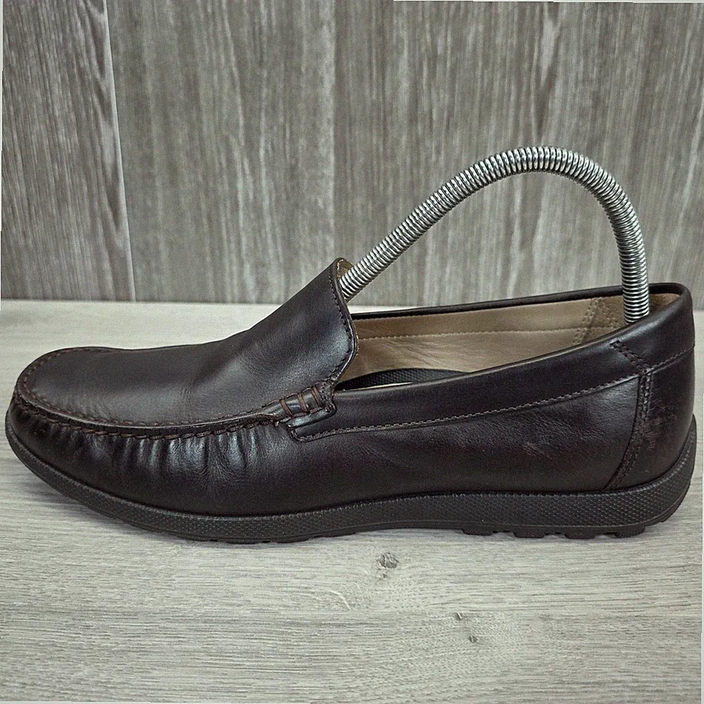 Ecco Herren UK 7,5 Dunkelbraun Leder Slipper Mokassin Halbschuhe Schuhe Flach EU 41