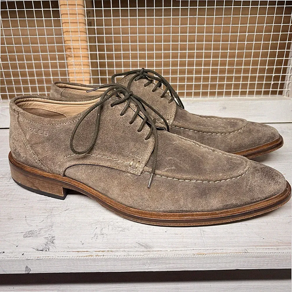 ECCO Men's Taupe Suede Leather Dress Shoes Size 41