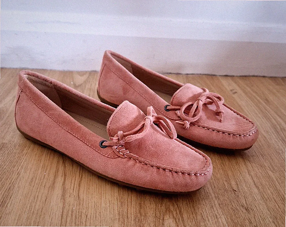Ecco rosa Wildleder Halbschuhe UK 2,5-3 Slipper Gummisohle Komfort Flats
