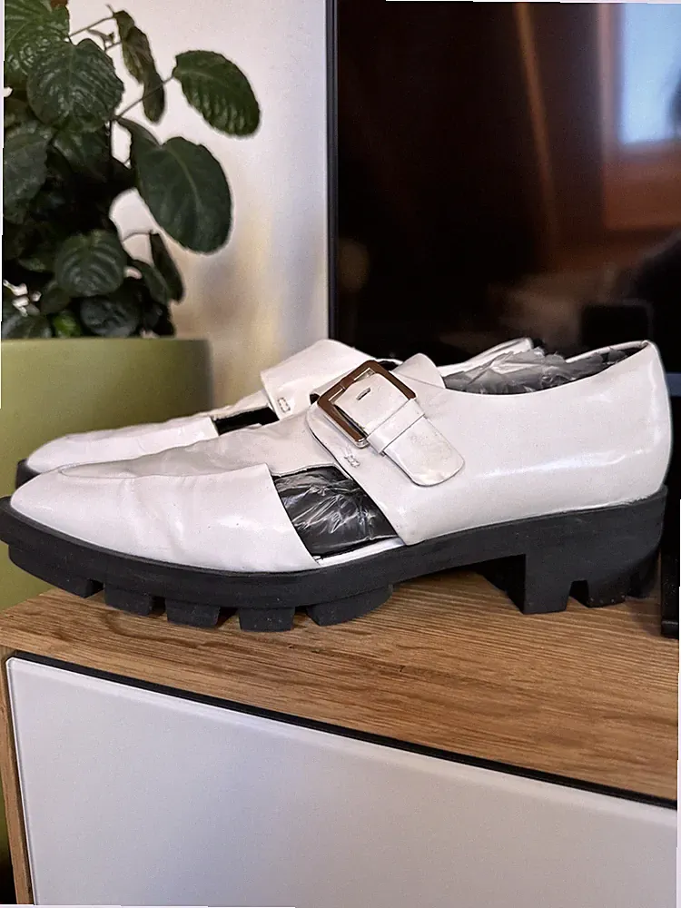 Echt Lack Leder Loafer Mokassin mit Schnalle Chunky Plateau Oxford Slipper Gr38