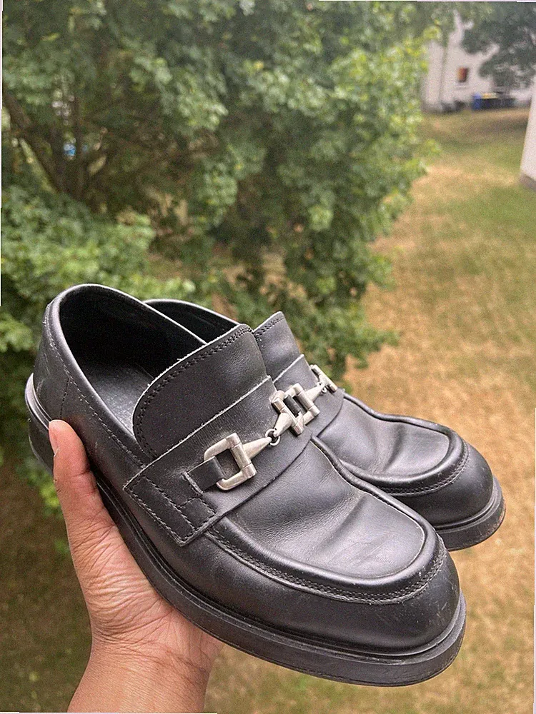 ECHT LEDER/MADE IN ITALY Loafers zeitlos,schwarz,silber Details Gr.43