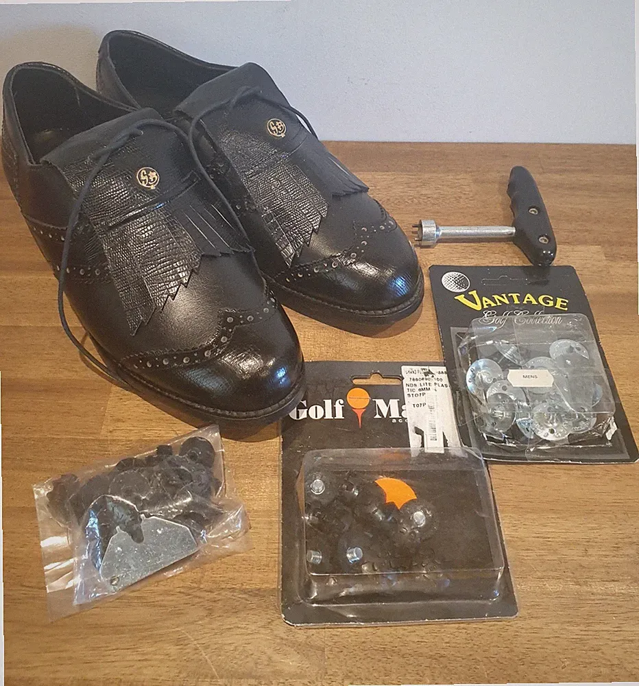 Echt Vintage Leder Seve Ballesteros Golfschuhe Herren Spikes schwarz UK Größe 8