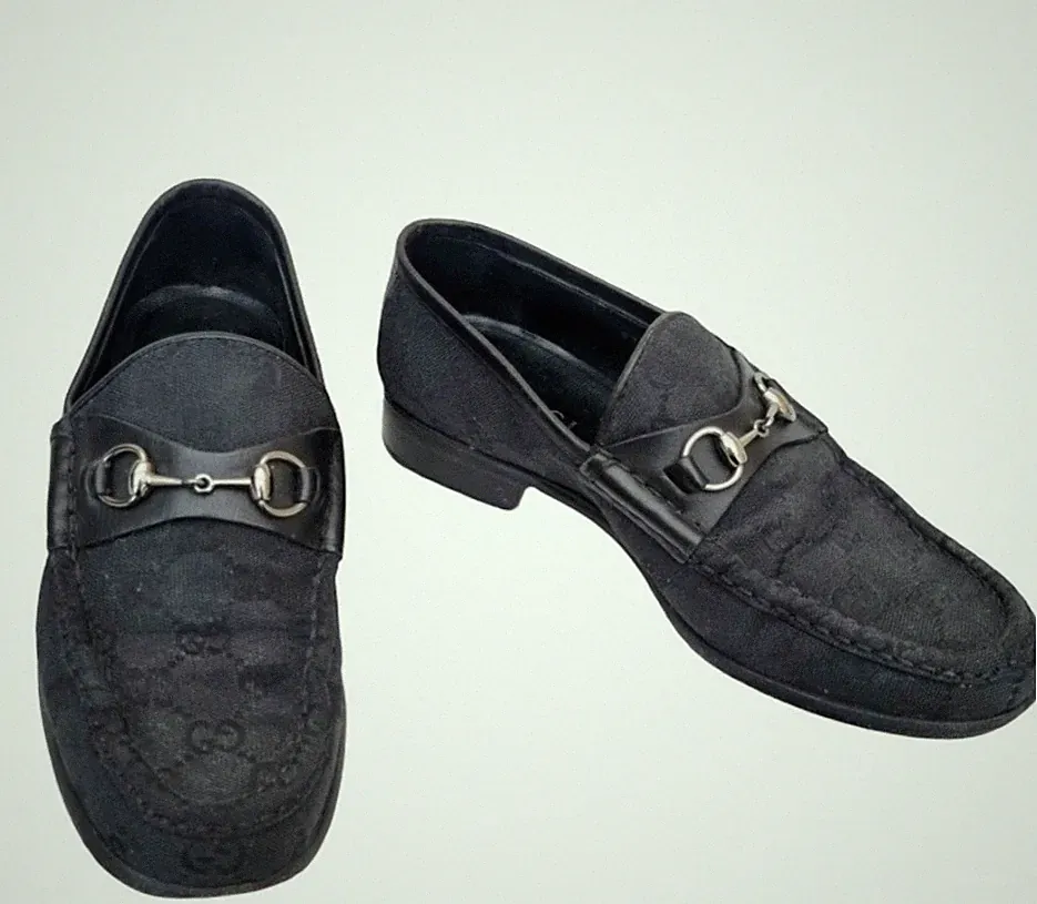 Echte Gucci Halbschuhe Horsebit Monogram Flats schwarz Canvas Gr. Eur 37 UK 4