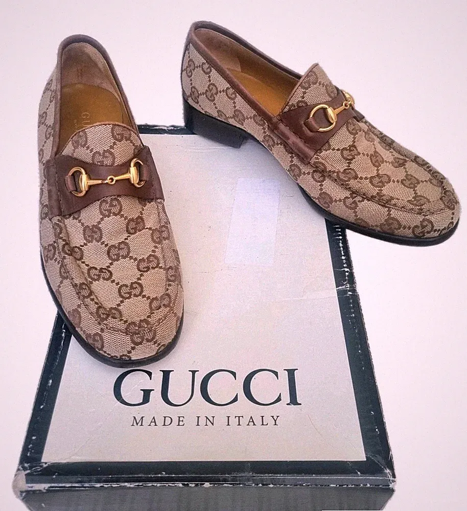 Echte Gucci Monogram Vintage flache braune Halbschuhe Gr. Eur38,5 C UK 5 bis 5,5 sehr guter Zustand
