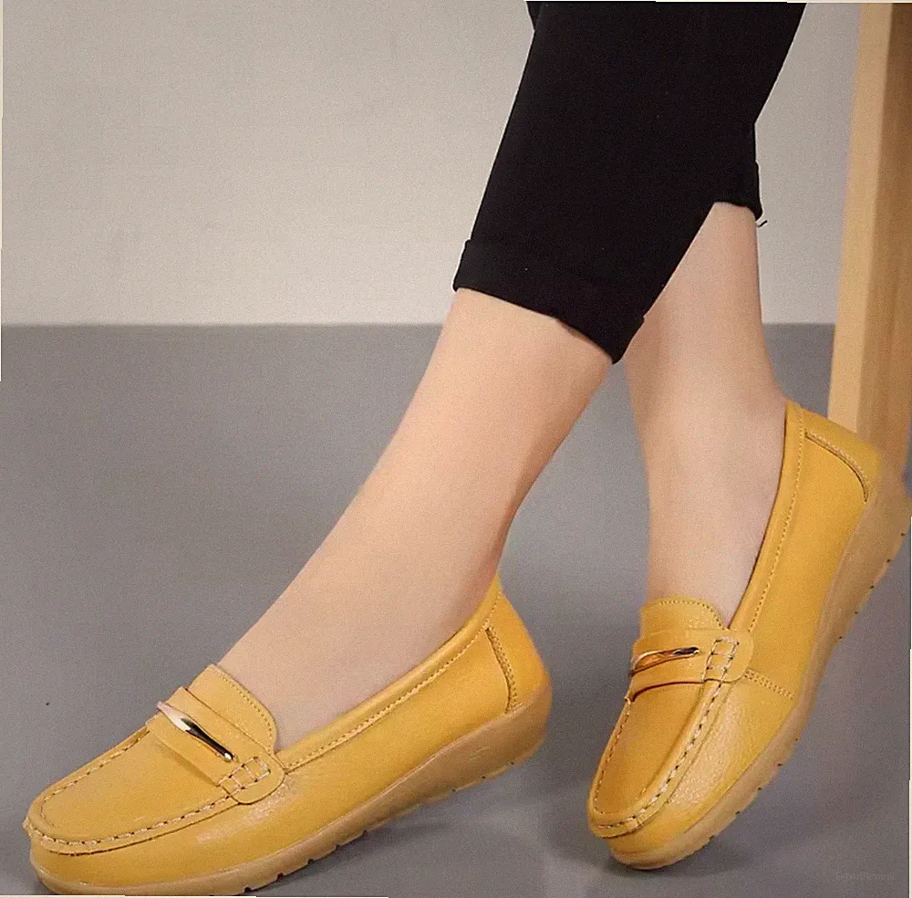 Echtleder Damen Loafer Slip-On Mokassins Bequeme Schuhe