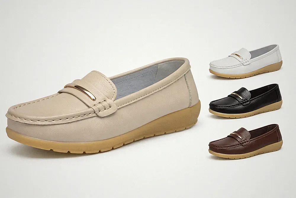 Echtleder Damen Loafer Slip-On Mokassins Bequeme Schuhe