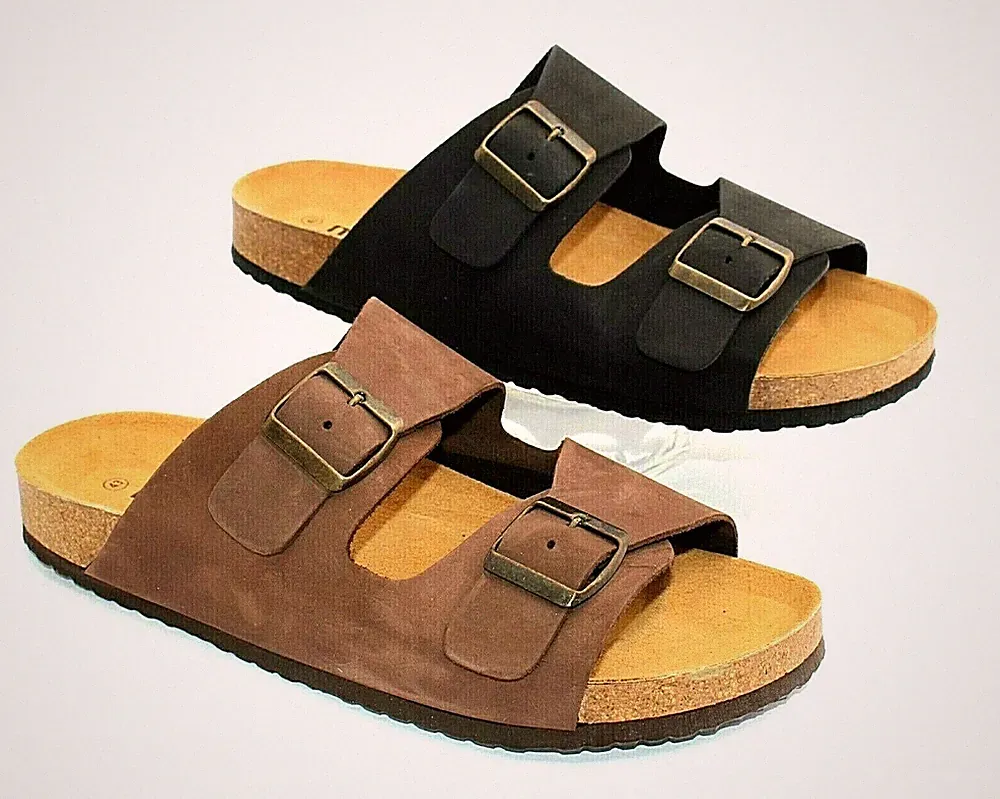 Echtleder Herren Pantoletten Nubuk Leder Sandalen Korksohle Fußbett Hausschuhe