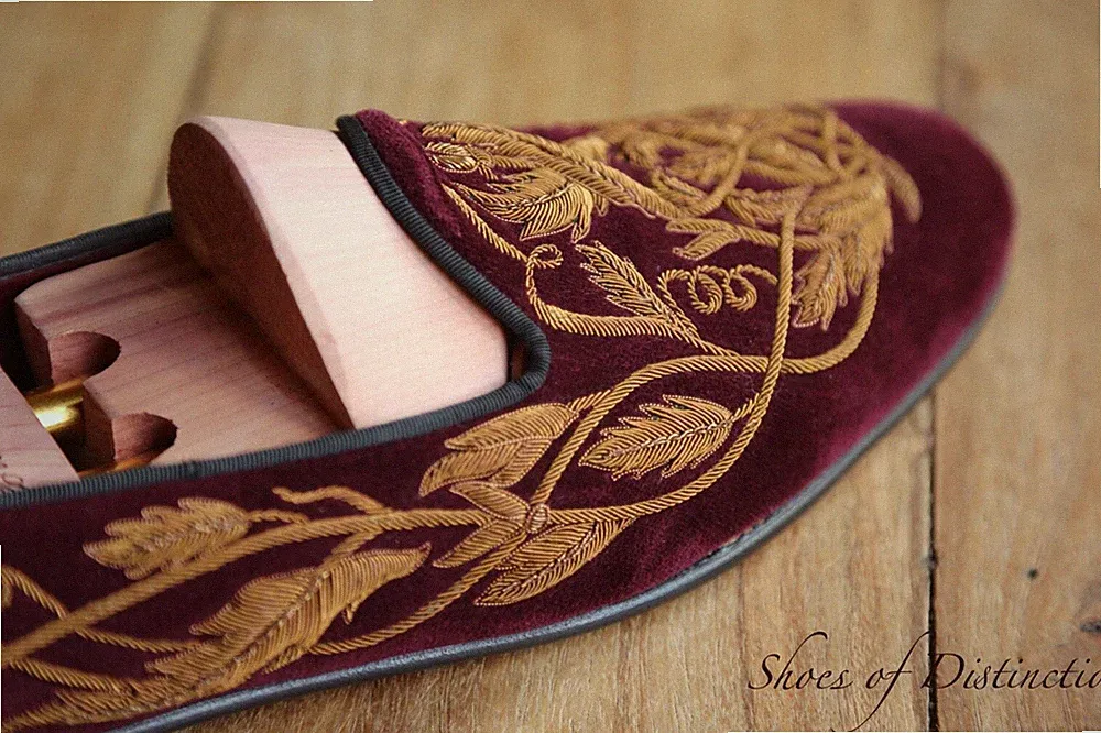Edward Green Burgundy Velvet Gold Leaf Schuhe Halbschuhe Herren UK 11 US 11,5 EU 45 NEU
