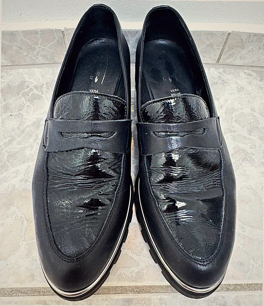 Elegante Damen Loafer aus echtem Leder (Vera Pelle) 40 Lackoptik rund Gummisohle