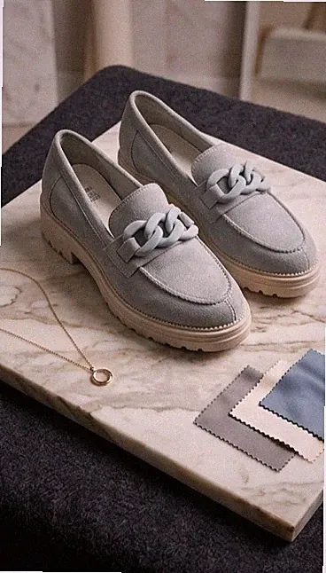 Elegante Graue Leder-Loafer mit Kettendetail – Gr. 39 – NEU