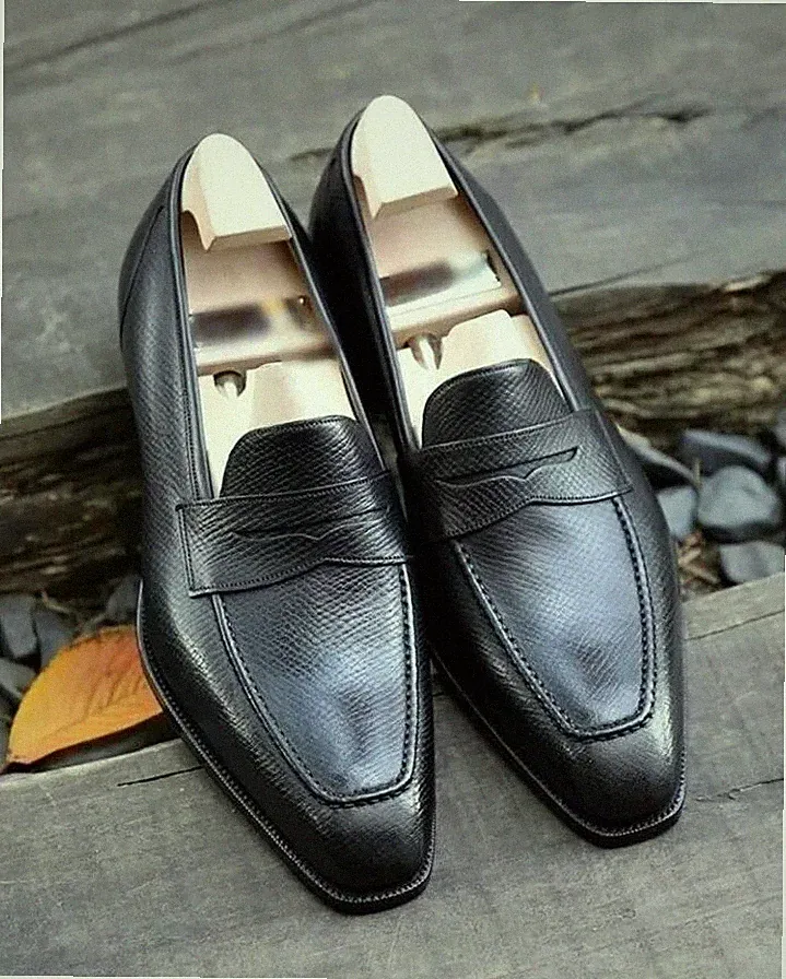 Elegante Handarbeit Stil für Herren genarbtes Leder Schuhe Leder schwarz Halbschuhe Schuhe