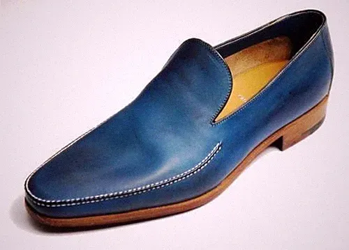 Elegante handgefertigte Herren Echt Blau Leder Mokassin Formell Elegant Slipper Schuhe