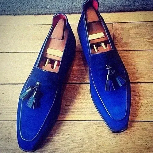 Elegante handgefertigte königsblaue Halbschuhe für Männer formell Wildleder mit Tasse formell