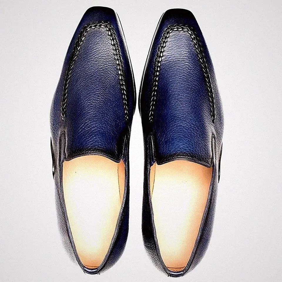 Elegante Herren Echt Blau Handgefertigt Leder Slipper Oxford Formell Halbschuhe Elegant