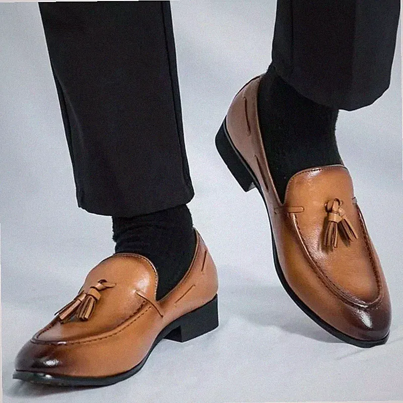 Elegante Herren Halbschuhe Braun mit Nappaleder Slipper Absatz 2 cm MX684