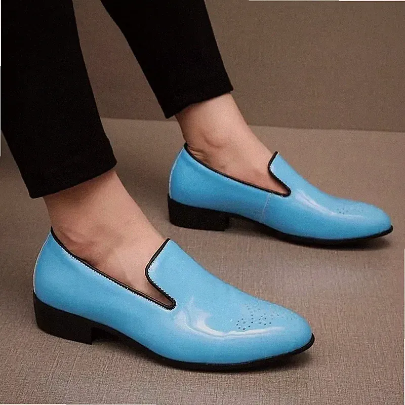 Elegante Herren Halbschuhe Hellblau Hochglanz Moderne Schuhe Casual Chic K7L2X9