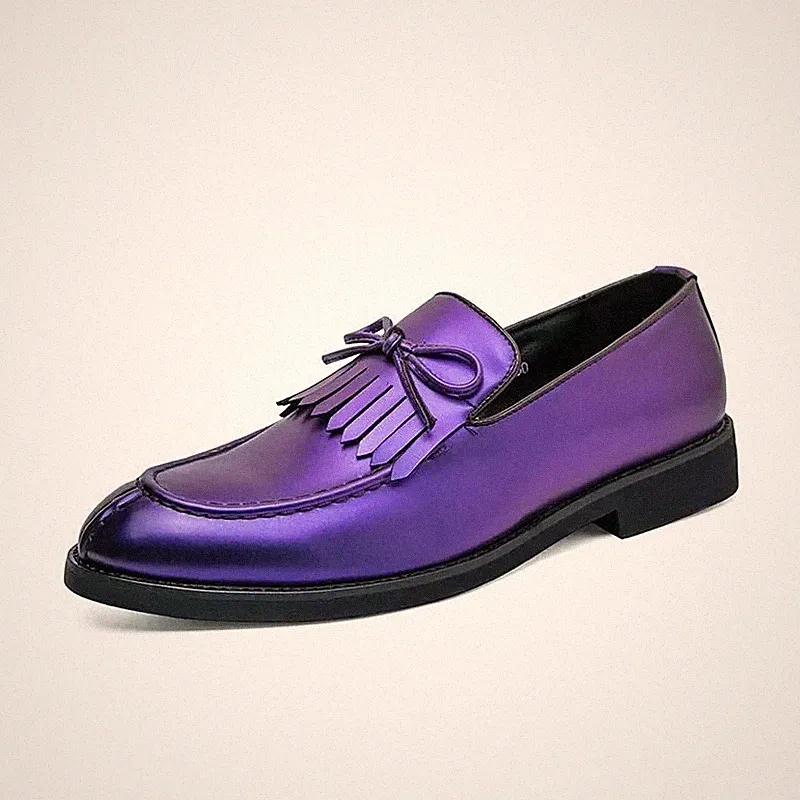 Elegante Herren Halbschuhe Lila Metallic mit Fransen Fashion Slipper X7L9K