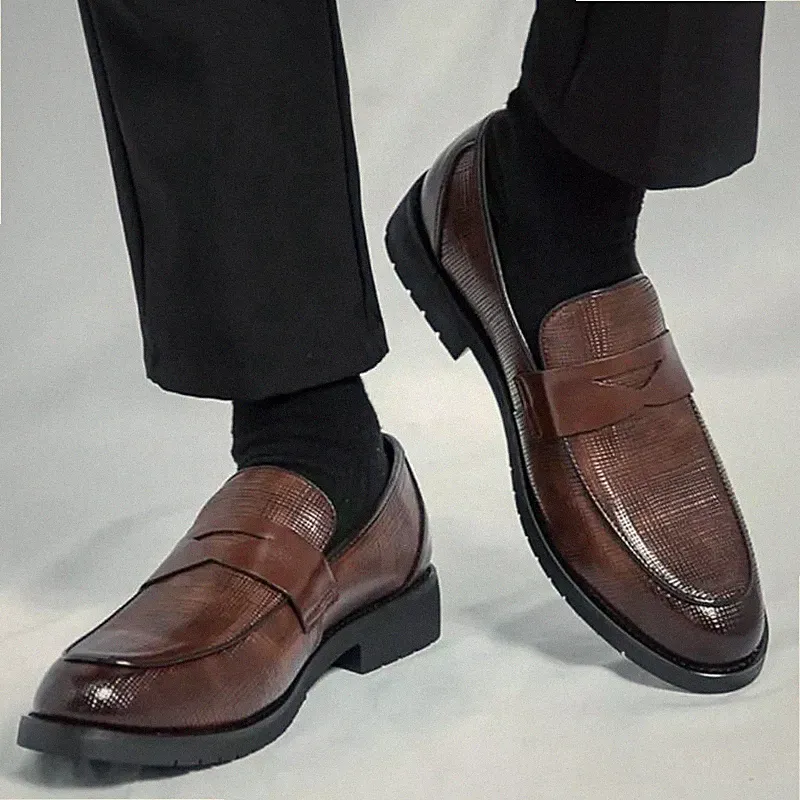 Elegante Herren Halbschuhe Slipper klassisches Band Absatz 3 cm braun LM538