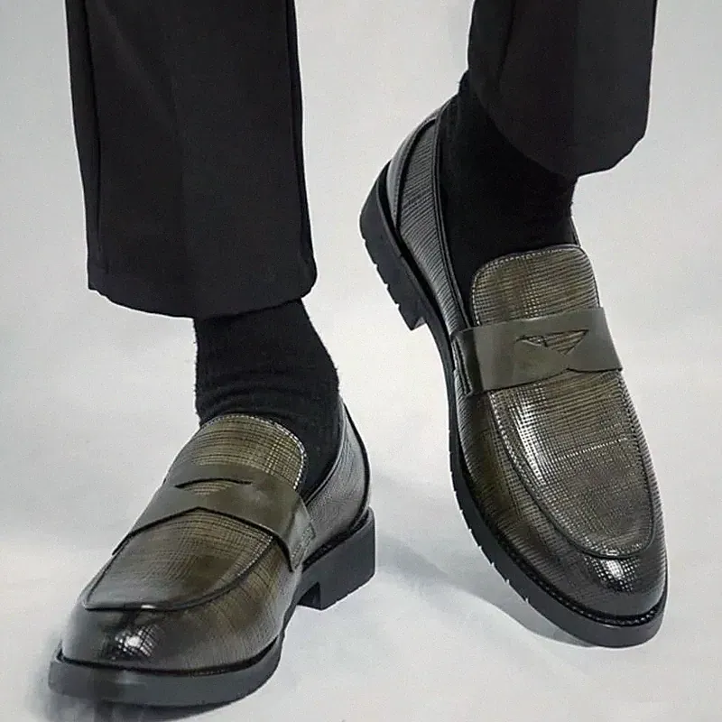 Elegante Herren Halbschuhe Slipper klassisches Band Absatz 3 cm grün LM538