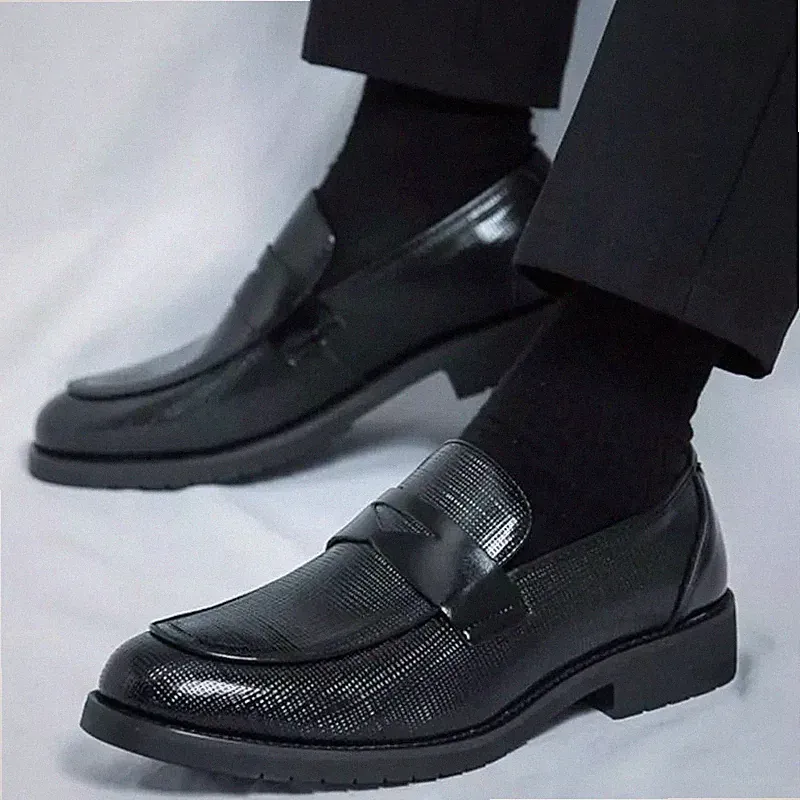 Elegante Herren Halbschuhe Slipper klassisches Band Absatz 3 cm schwarz LM538